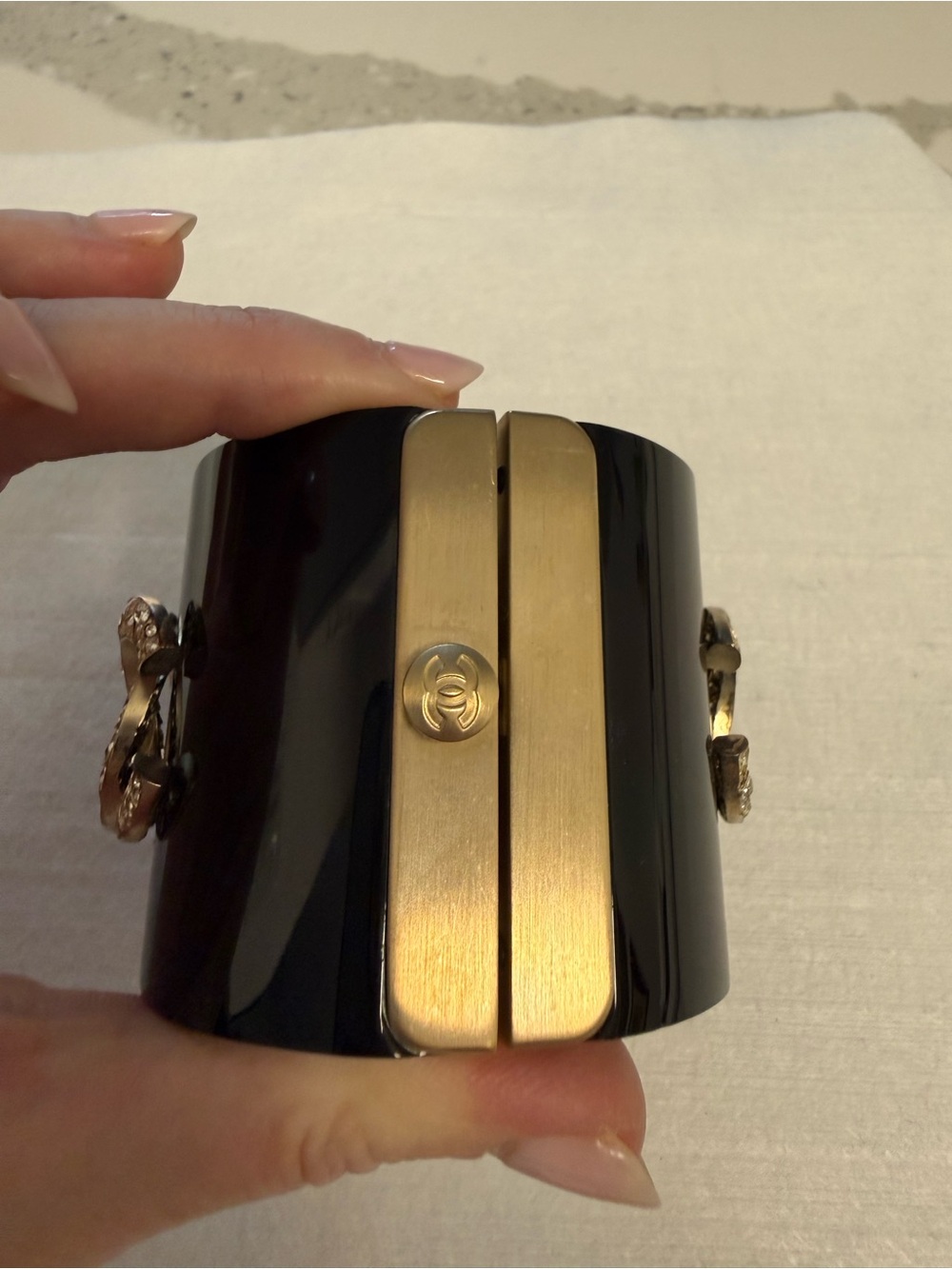 100% Authentic Chanel Crystal-Embellished Black Cuff Bracelet - Picture 3 of 14